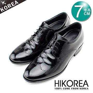 【HIKOREA】正韓空運。增高7cm紳士風尚尖頭綁帶牛津雕花皮鞋(8-9038)