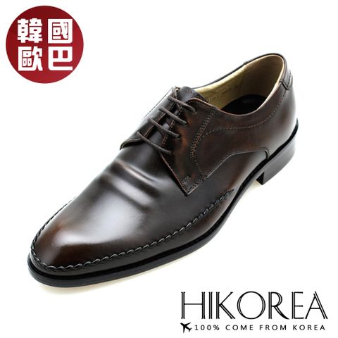 【HIKOREA韓國增高鞋】正韓製/韓國皮鞋。韓國空運手作立體車線男士皮鞋(8-9066/現貨+預購)