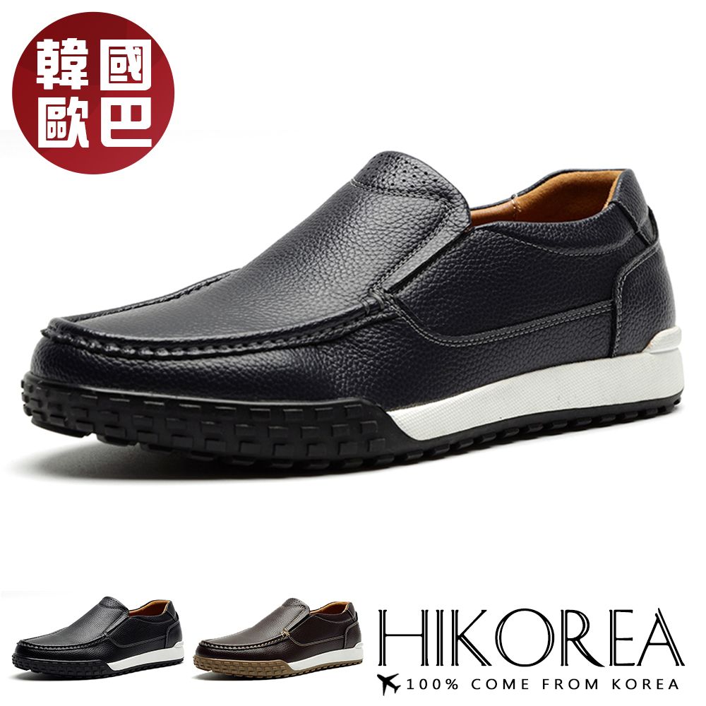 HIKOREA 韓國空運男士休閒鞋樂福鞋懶人鞋皮鞋紳士鞋(73-493黑/咖共2色/現貨+預購)