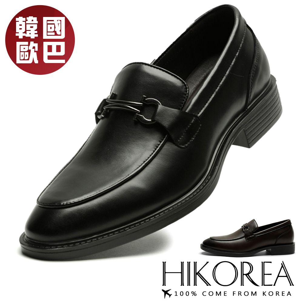 HIKOREA 韓國空運名品尖頭男士皮鞋紳士鞋上班鞋樂福鞋(73-496黑/咖共2色/現貨+預購)