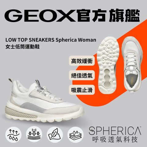 GEOX 健樂士 2024 夏季新款低筒運動休閒鞋吸震止滑女性白色 SPHERICA GW4S103-05