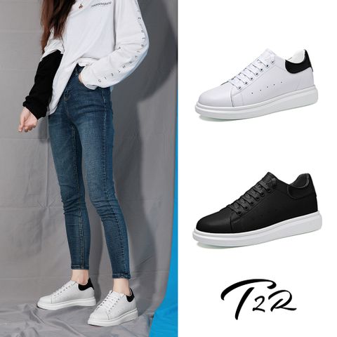 【T2R】正韓空運-AIR-造型真皮透氣綁帶休閒增高男鞋-增高8公分-白/黑(5985-2092/5985-2144)