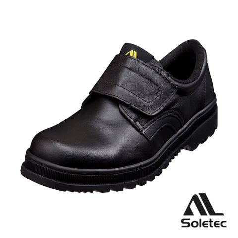 Soletec【黑色透氣寬楦魔帶款】透氣真皮製 舒適寬楦頭 安全鞋型號：C1066