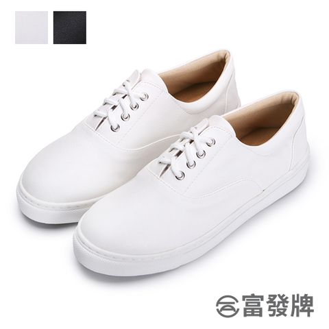 FUFA Shoes 富發牌 文藝小清新綁帶小白鞋-黑/白 1BE59