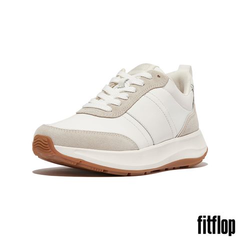 FitFlop F-MODE FLOW 皮革麂皮異材質厚底休閒鞋-女(都會白混色)