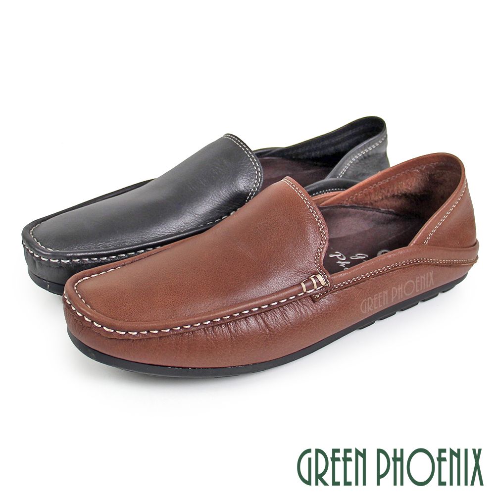 GREEN PHOENIX 波兒德 男 休閒鞋 懶人鞋 樂福鞋 穆勒鞋 休閒拖鞋 半拖鞋 真皮 台灣製T29-18835