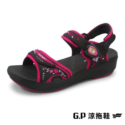 G.P 啟蒙 【 女款厚底雕花磁扣兩用涼拖鞋】G2347W-15 黑桃色(SIZE:35-39 共二色)