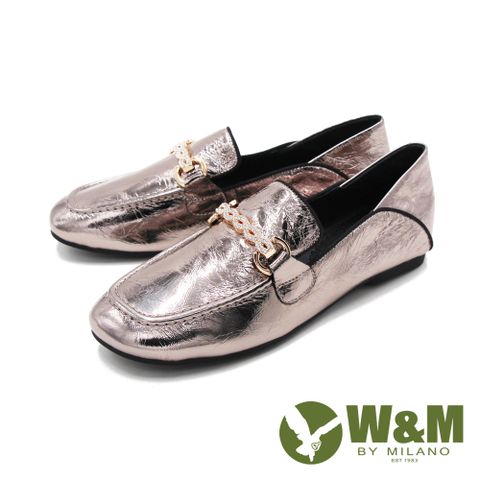 W&amp;M(女)方頭金屬感內增高莫卡辛鞋 樂福鞋 女鞋-銅金色(另有黑)