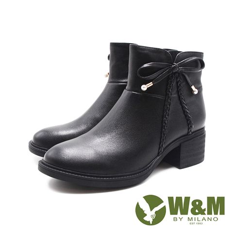W&amp;M(女)日系氣質編織切口低跟女靴 女鞋-黑色(另有杏色)