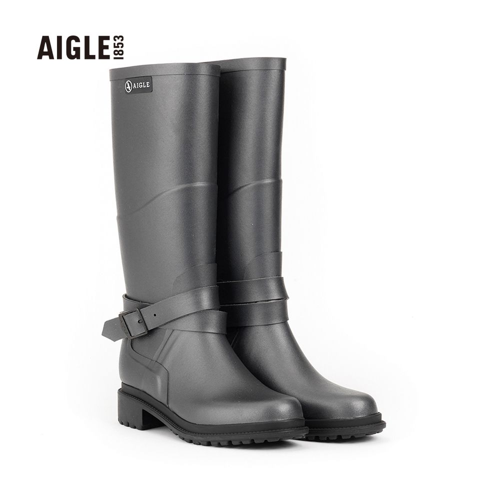 AIGLE  女 時尚長筒膠靴MACADAMES 鐵灰AG-F8446A115(長筒雨靴 雨靴 女雨靴 膠靴 長筒膠靴)