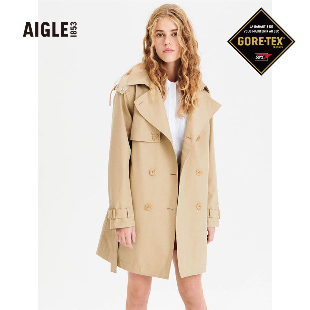 AIGLE  女 G/T 防水透氣風衣卡其AG-2P202A150(防水透氣外套 防水外套 女裝)