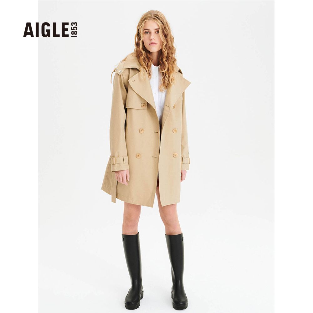 AIGLE  女 G/T 防水透氣風衣卡其AG-2P202A150(防水透氣外套 防水外套 女裝)