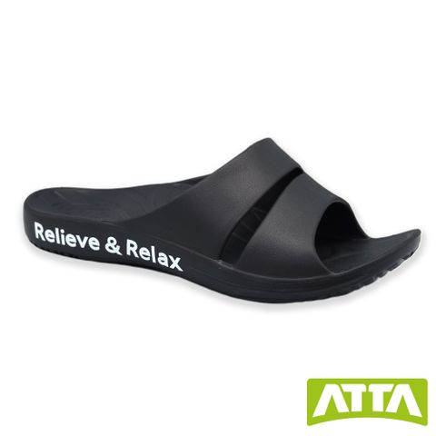 【ATTA】簡約雙帶足弓休閒拖鞋-黑色