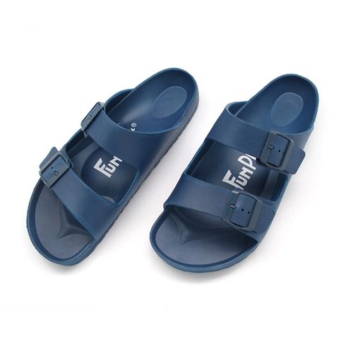 【FunPlus+】樂活雙排扣室外拖鞋-深藍