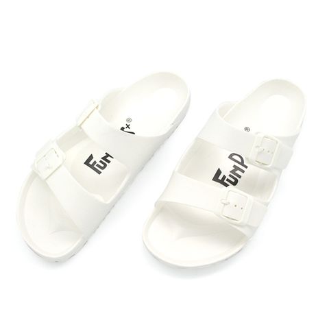 【FunPlus+】樂活雙排扣室外拖鞋-白色