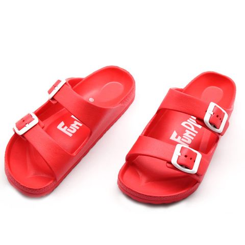 【FunPlus+】雙排扣室外童拖鞋-紅色