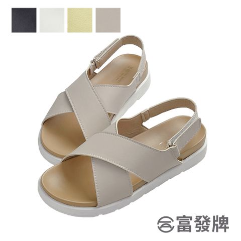 FUFA Shoes 富發牌 夏日粉彩寬版交叉涼鞋-黑/白/黃/杏 1ML231