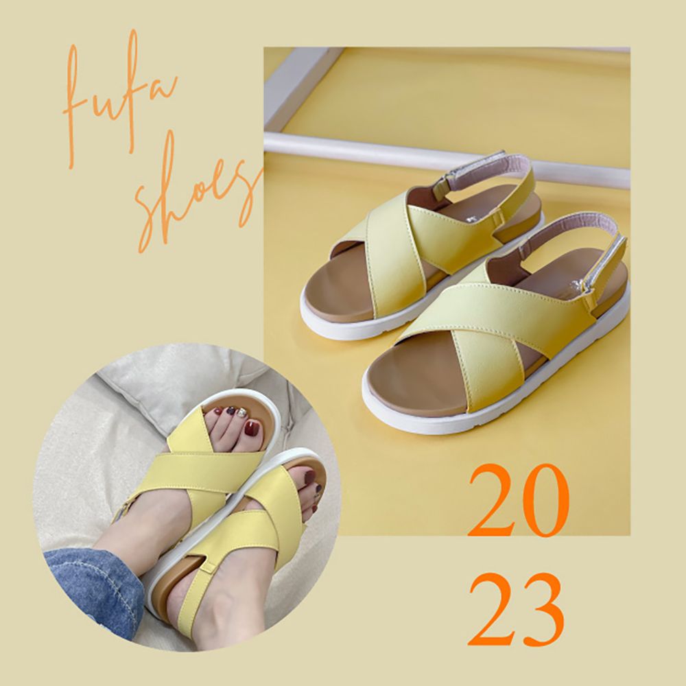 FUFA Shoes 富發牌 夏日粉彩寬版交叉涼鞋-黑/白/黃/杏 1ML231