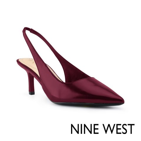 NINE WEST KATELY 漆皮尖頭細跟穆勒鞋-酒紅色