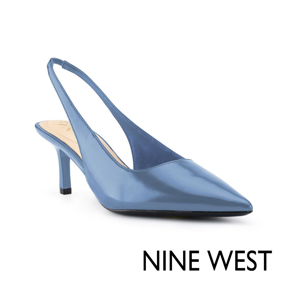 NINE WEST  KATELY 漆皮尖頭細跟穆勒鞋-淡藍色