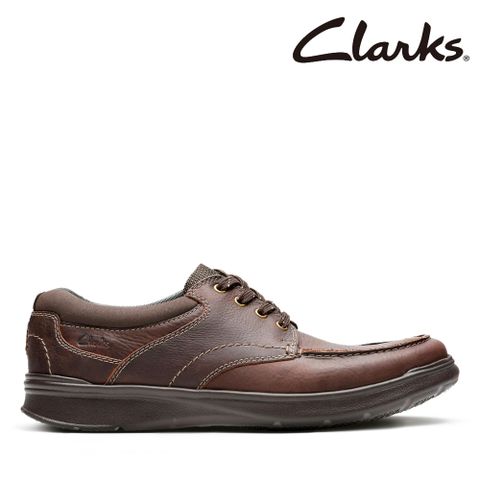 【Clarks】男款Cotrell Edge光面皮革寬楦綁帶輕量休閒鞋 CLM19803C