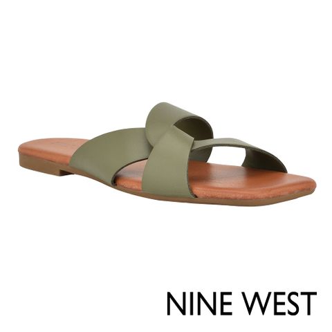 新品上市NINE WEST FINORA3交叉扭結平底拖鞋-綠色