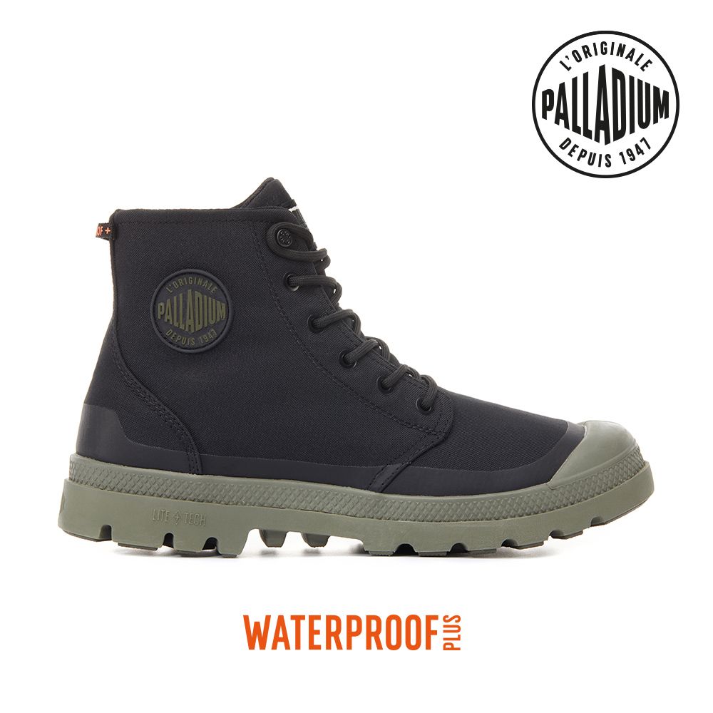 Palladium PAMPA RCYCL LITE+WP+ ZIP再生科技輕量拉鍊橘標防水靴-中性-黑/墨綠