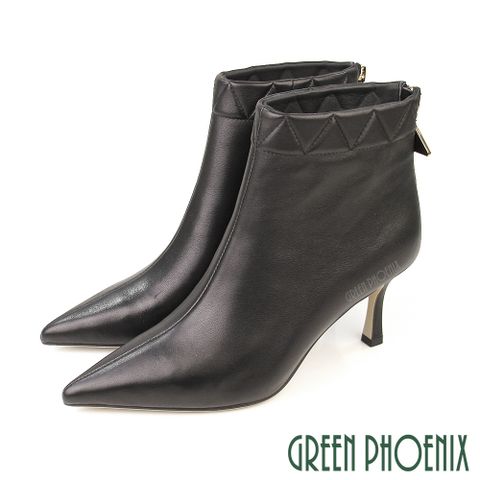 【GREEN PHOENIX 波兒德】女靴 踝靴 短靴 高跟 全真皮 小羊皮 尖頭U21-22507