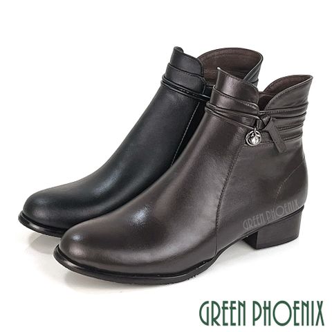 GREEN PHOENIX 波兒德 短靴 馬靴 全真皮 低跟 鑽飾 台灣製U15-20089