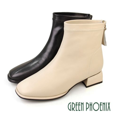 【GREEN PHOENIX 波兒德】女 短靴 貼腿靴 素面 厚底 羊皮 全真皮 短筒 粗跟U11-29118
