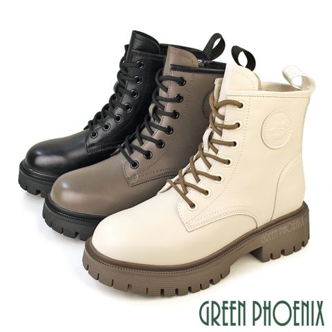 【GREEN PHOENIX 波兒德】女 馬丁靴 短靴 綁帶靴 軍靴 厚底 牛皮 全真皮 短筒U11-20883