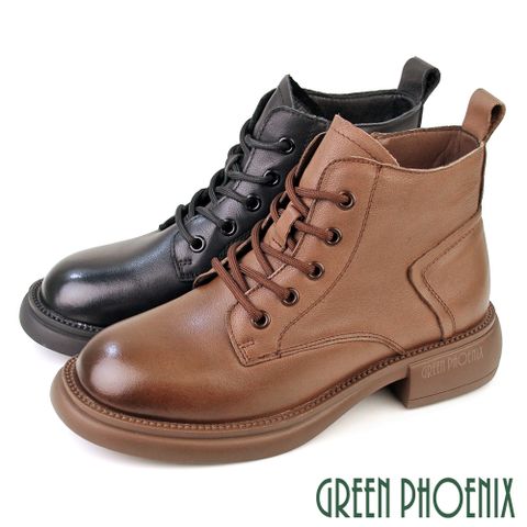 【GREEN PHOENIX 波兒德】女靴 短靴 馬丁靴 工程靴 綁帶靴 真皮U11-26361