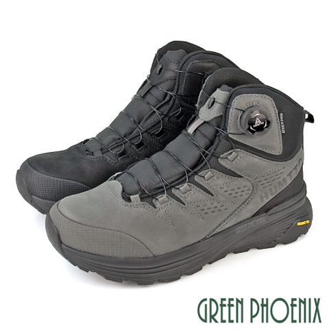 【GREEN PHOENIX】男 登山鞋 高筒 休閒鞋 抓地力 輕量 吸震 透氣 科技鞋帶 真皮T29-13318