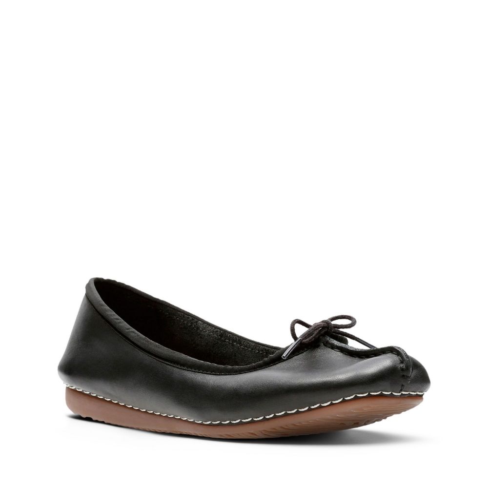 Clarks 女款Freckle Ice 全皮面對縫線設計蝴蝶結平底鞋 CLF52929C