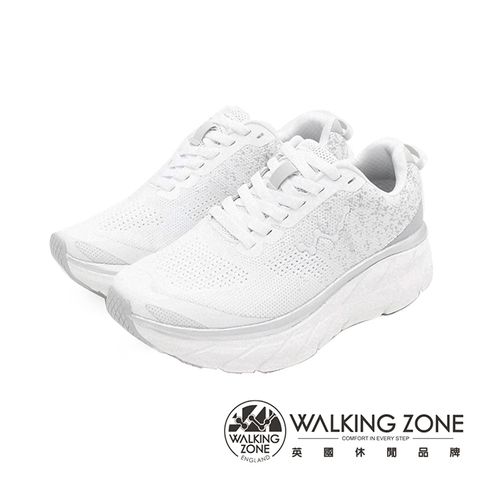 WALKING ZONE(女)天痕W系列 飛線編織增高休閒鞋 女鞋-白(另有黑.水藍)