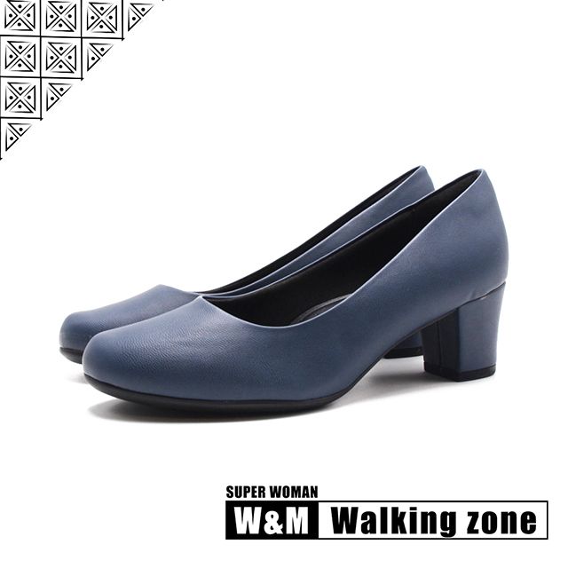 WALKING ZONE  SUPER WOMAN系列 圓頭素面女仕中跟鞋 女鞋-丈藍