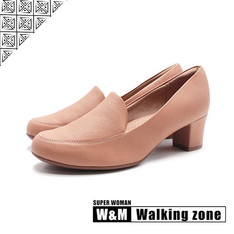 WALKING ZONE SUPER WOMAN系列 圓頭素面女仕樂福低跟鞋 女鞋-奶茶棕