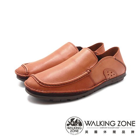 WALKING ZONE(男)馬克縫線可踩腳直套款開車鞋 男鞋 -棕色(另有黑色)