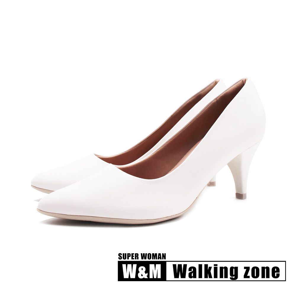 WALKING ZONE  SUPER WOMAN空姐系列 尖頭時尚經典高跟鞋 女鞋-白