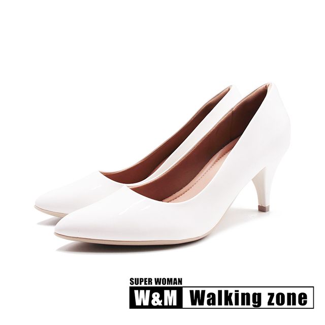 WALKING ZONE  SUPER WOMAN空姐系列 尖頭時尚經典高跟鞋 女鞋-亮白