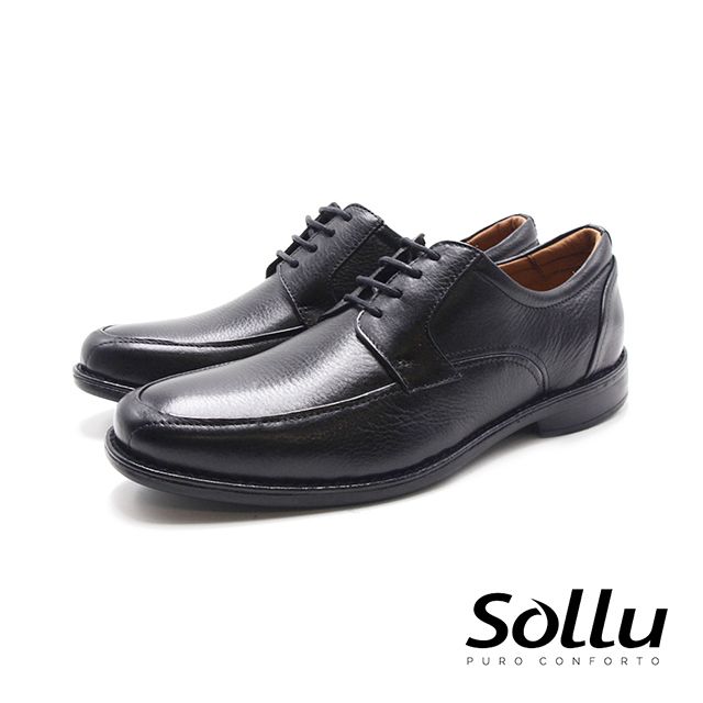 Sollu  巴西專櫃4孔經典手縫線綁帶紳士皮鞋 男鞋-黑
