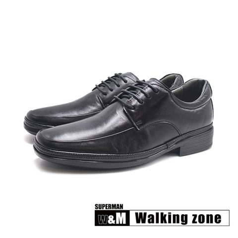 WALKING ZONE(男)SUPERMAN系列 方頭雙線綁帶正裝減壓皮鞋 男鞋-黑色
