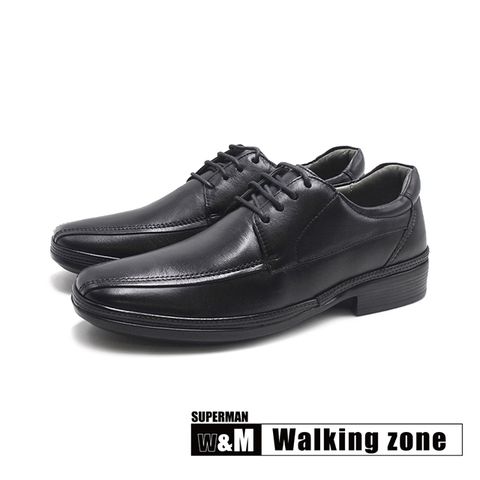 WALKING ZONE(男)SUPERMAN系列 經典縫線綁帶輕量減壓皮鞋 男鞋-黑色