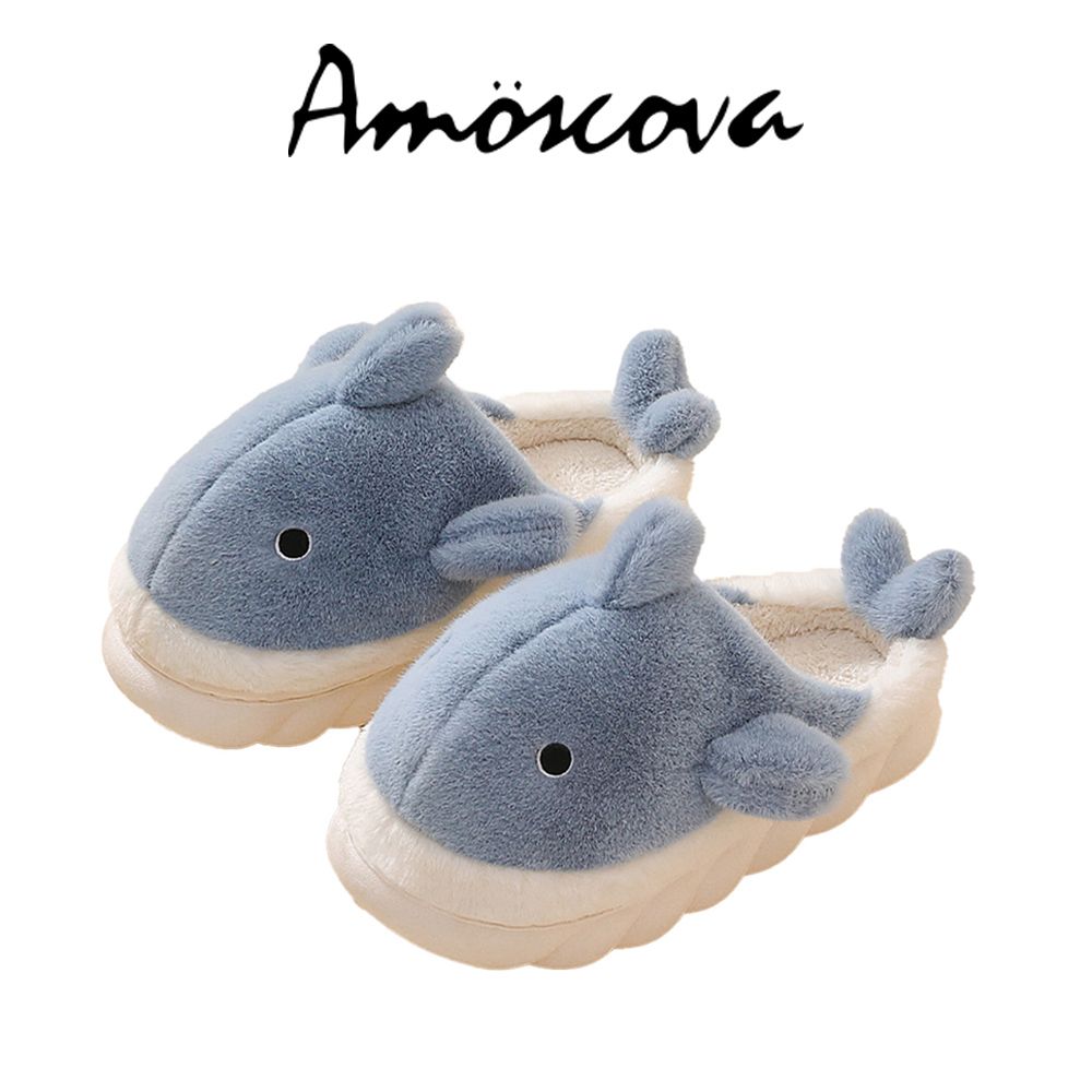 Amoscova 可愛鯊魚棉拖鞋 毛拖 棉拖鞋 鯊魚毛拖 居家拖鞋 拖鞋-(1676)藍色