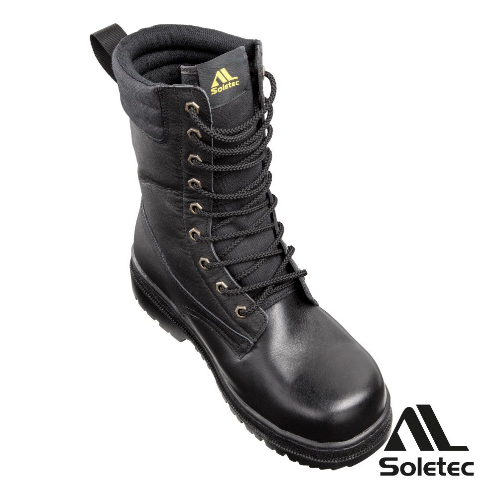 Soletec 超鐵安全鞋 【鋼頭長筒軍靴】黑色寬楦高筒安全鞋 S1095