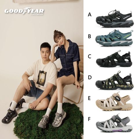 【GOODYEAR 固特異】護趾運動涼鞋/男女款  便利 輕量 舒適 Q彈(多款任選)