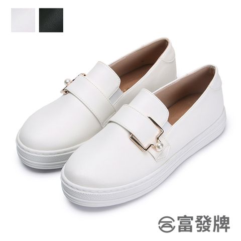 FUFA Shoes 富發牌 優雅珍珠寬帶懶人鞋-黑/白 1BE57