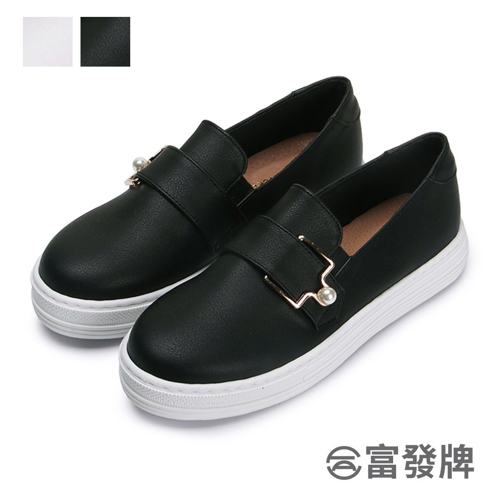 FUFA Shoes 富發牌 優雅珍珠寬帶懶人鞋-黑/白 1BE57