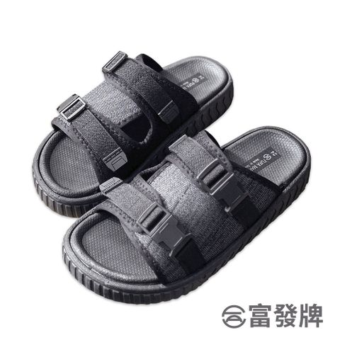 FUFA Shoes 富發牌 調整雙釦帶男女休閒拖鞋-黑 1PL232/2PL232