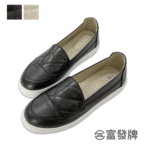 FUFA Shoes 富發牌 菱格縫線拼接懶人鞋-黑/杏 1BC93